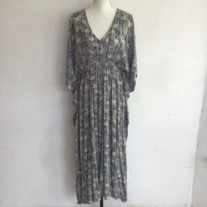 Natural Life Women Elegant Green Floral V-Neck Maxi Dress L